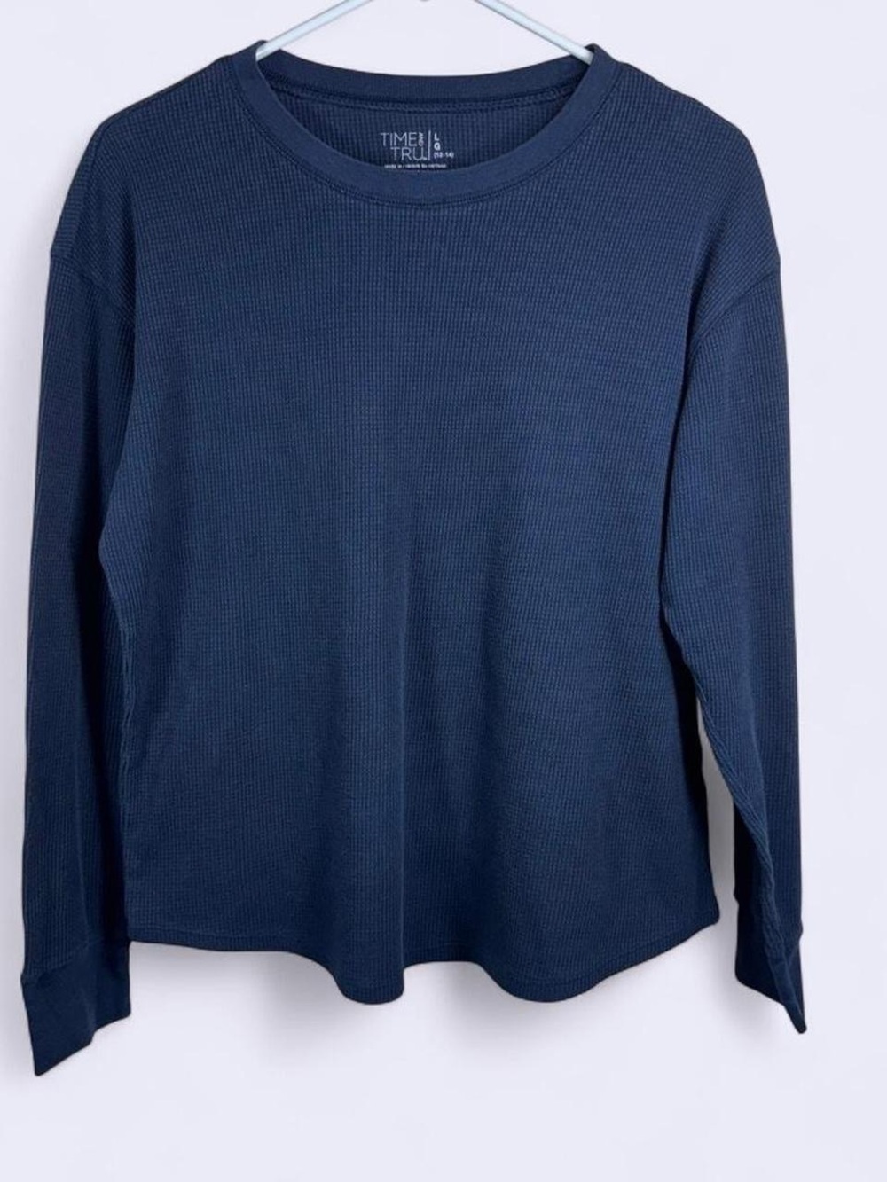 Time and Tru Navy Waffle Knit Long Sleeve Top Large